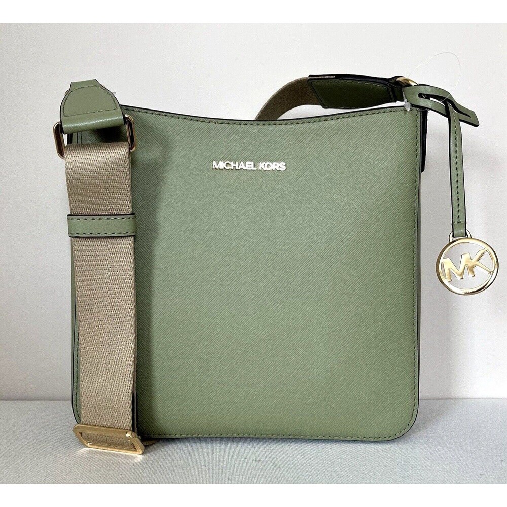 New Michael Kors Jet Set Travel Small Messenger Bag Faux Leather Light Sage